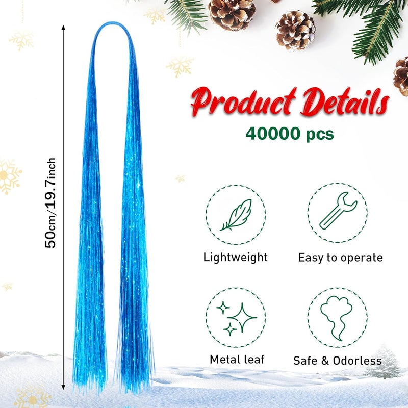 Lyrow Store 40000 Strands Tinsel Icicles 19.7 inch Christmas Tree Tinsel Foil Fringe Hanging Winter Home Decorations for Xmas Tree Holiday Decor Birthday Wedding Anniversary Party Supplies(Blue) - Image 2